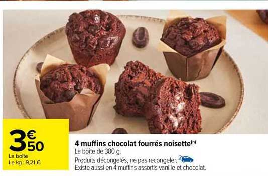 4 Muffins Chocolat Fourrées Noisette