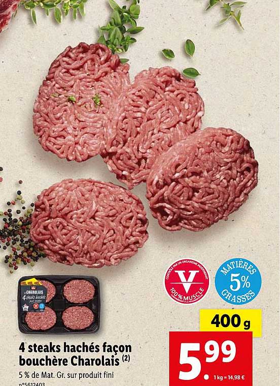 4 steaks hachés façon  bouchère charolais