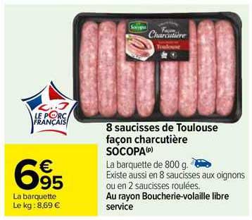8 saucisses de toulouse façon charcutière socopa