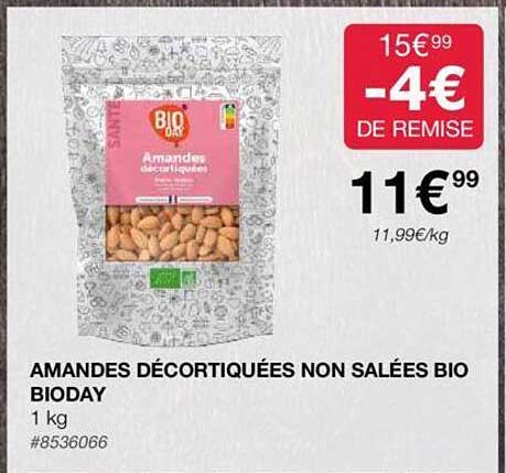 amandes décortiquées non salées bio bioday