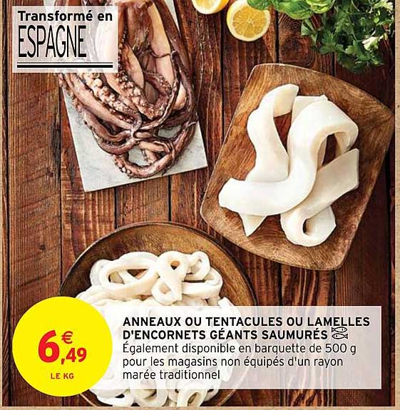 anneaux out tentacules ou lamelles d'encornets géants saumurés