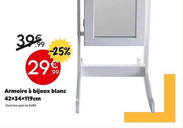 armorie à bijoux blanc 42 x 34 x 119 cm