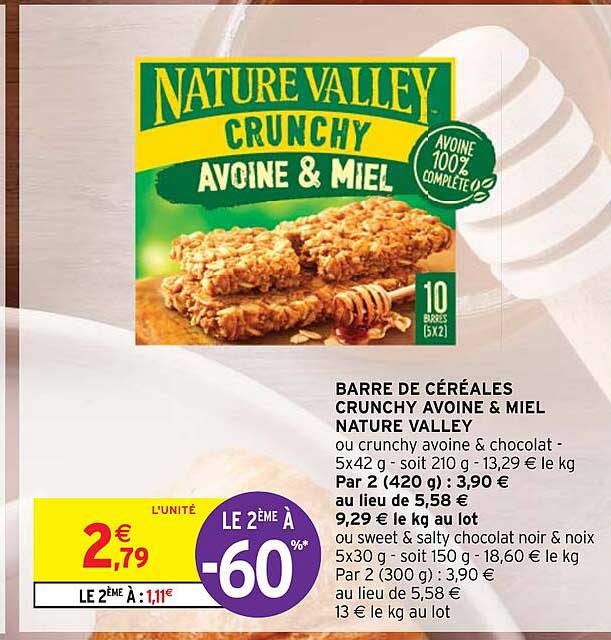 barre de céréales crunchy avoine & miel nature valley
