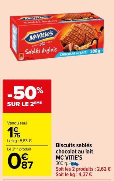biscuits sablés chocolat au lait mc vitie's