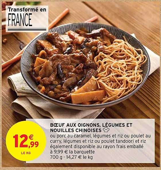 bœuf aux oignons, légumes et nouilles chinoises