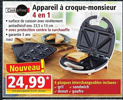 cook o'fino appareil à croque-monsieur 4 en 1