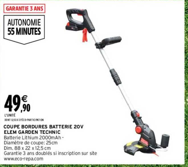coupe bordures batterie 20 v elem garden technic