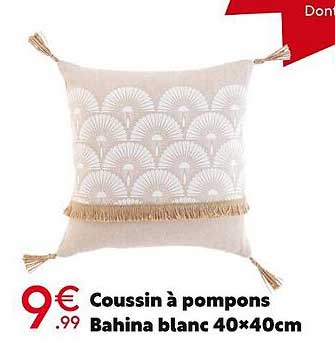 coussin à pompons bahina blanc 40x40cm