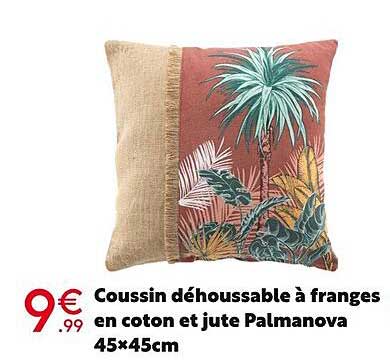 coussin déhoussable à franges en coton et jute palmanova 45x45cm