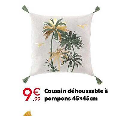coussin déhoussable à pompons 45x45cm