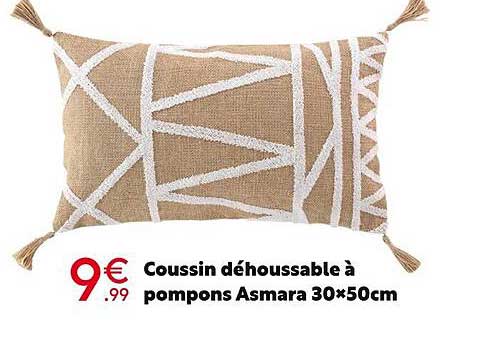 coussin déhoussable à pompons asmara 30x50cm