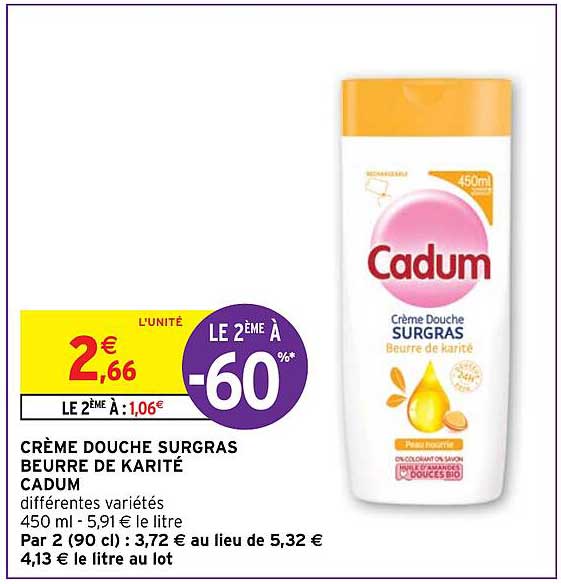crème douche surgras beurre de karité cadum