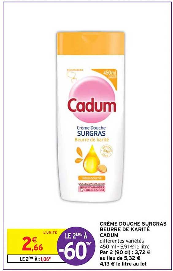 crème douche surgras beurre de karité cadum