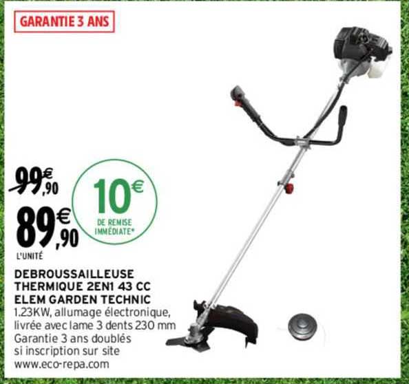 débroussailleuse thermique 2 en 1 43 cc elem garden technic