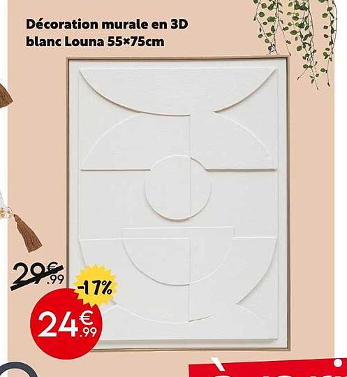 décoration murale en 3d blanc louna 55 x 75 cm
