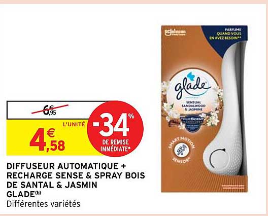 diffuseur automatique recharge sense & spray bois de santal & jasmin glade