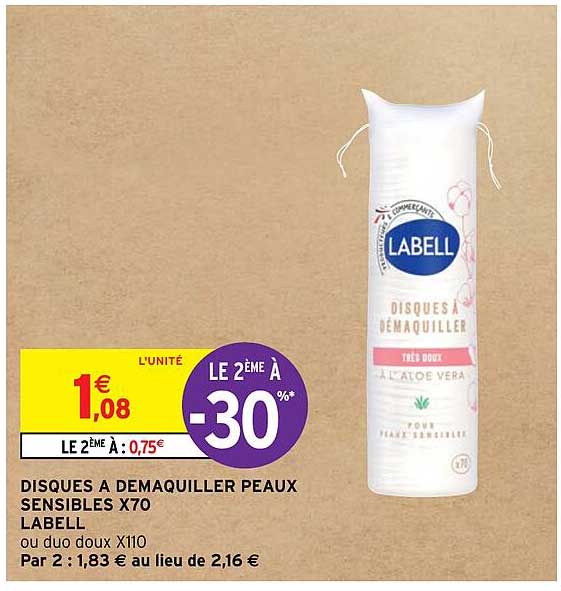 disques à démaquiller peaux sensibles x70 labell