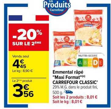 emmental râpé "maxi format" carrefour classic'
