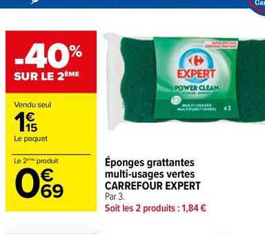 éponges grattantes multi-usages vertes carrefour expert