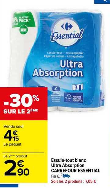 essuie-tout blanc ultra absorption carrefour essential
