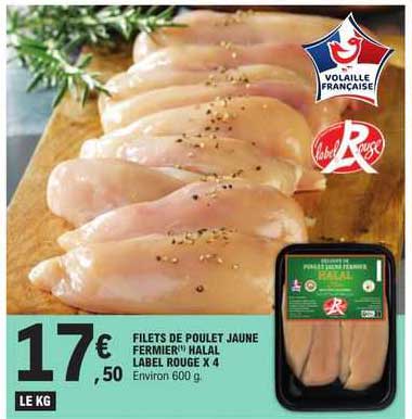 Filets De Poulet Jaune Fermier Halal Label Rouge X4