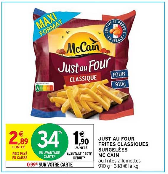 just au four frites classiques surgelées mc cain