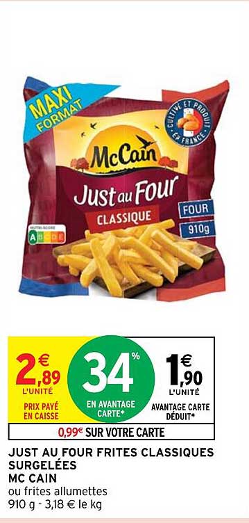 just au four frites classiques surgelées mc cain