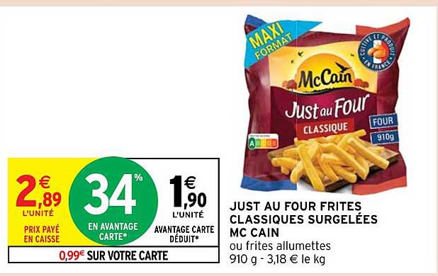 just au four frites classiques surgelées mc cain