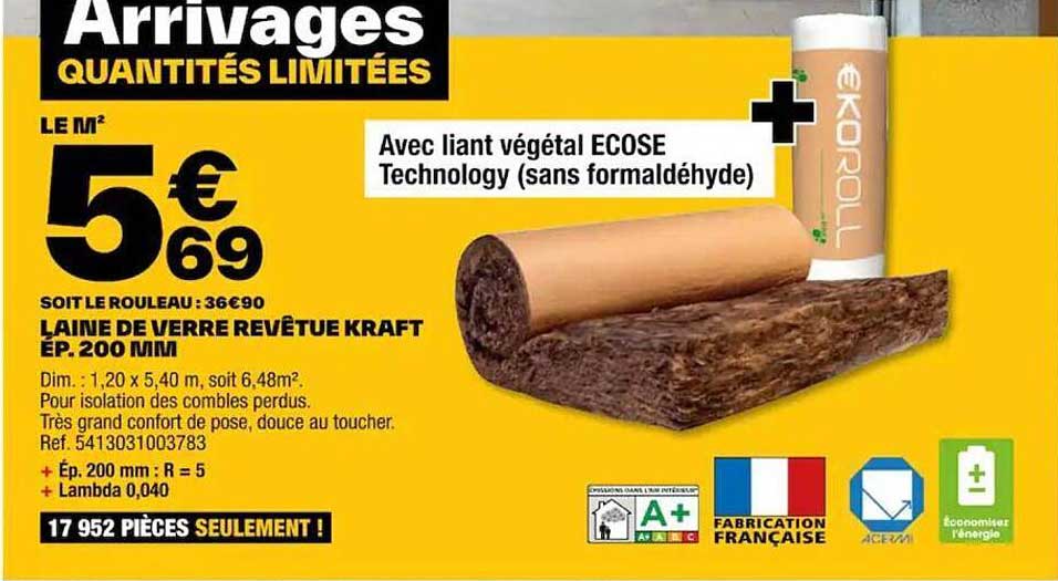 laine de verre revêtue kraft ép. 200 mm