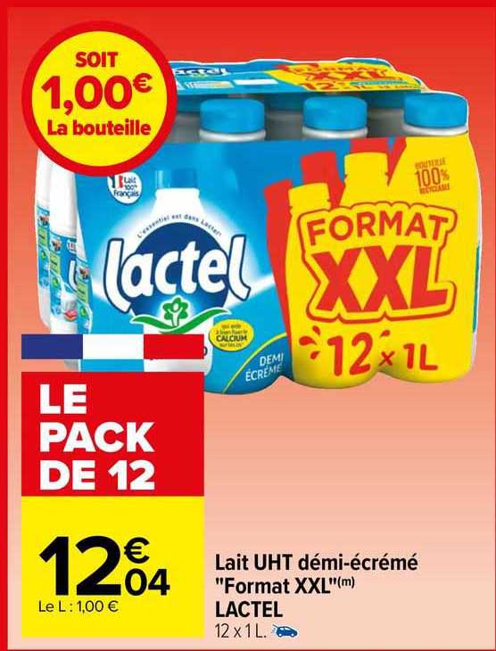 lait uht démi-écrémé "format xxl lactel