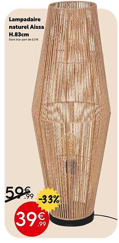 lampadaire naturel aissa h. 83 cm