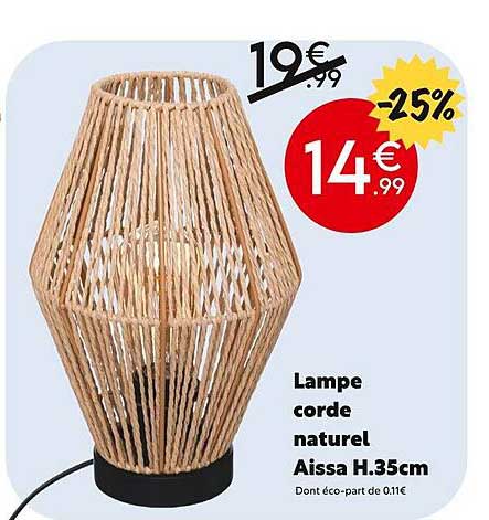 lampe corde naturel aissa h.35 cm