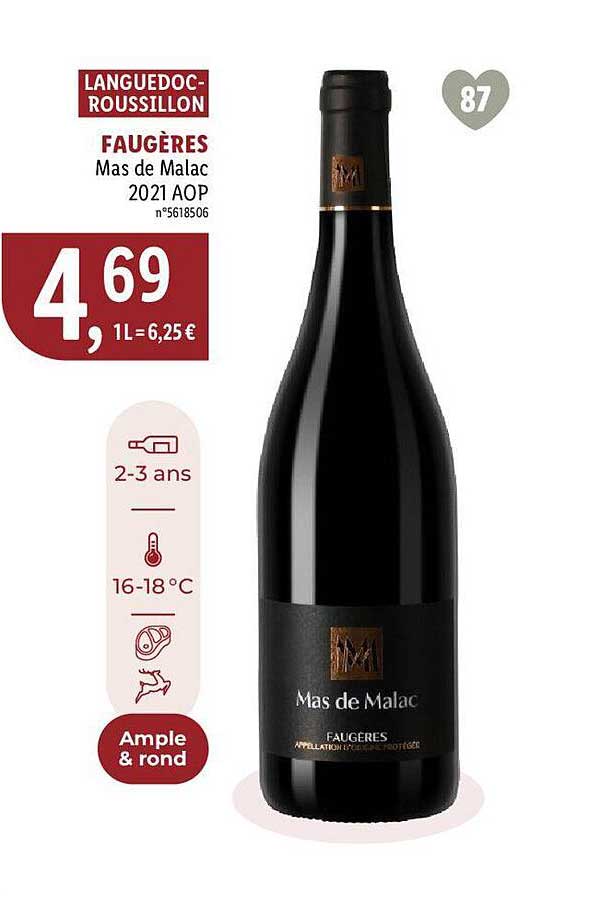 languedoc-roussillon faugères mas de malac 2021 aop