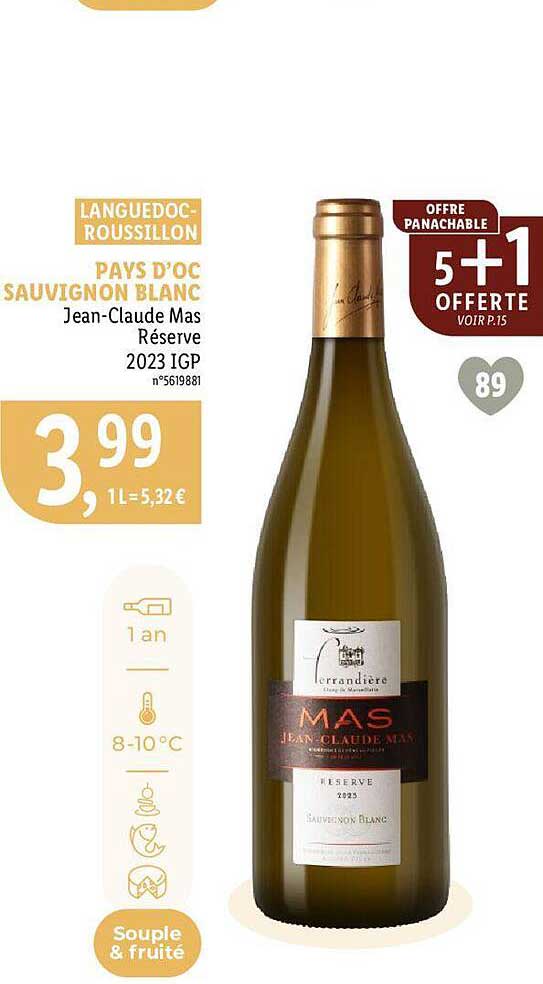 languedoc-roussillon pays d'oc sauvignon blanc jean-claude mas réserve 2023 igp