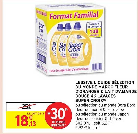 lessive liquide sélection du monde maroc fleur d'oranger & lait d'amande douce 46 lavages super croix