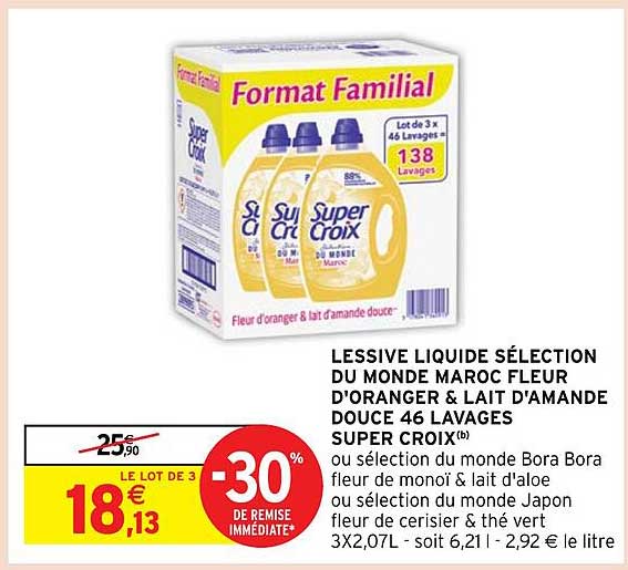 lessive liquide sélection du monde maroc fleur d'oranger & lait d'amande douce 46 lavages super croix