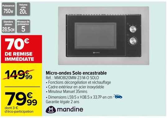 micro-ondes solo encastrable mandine