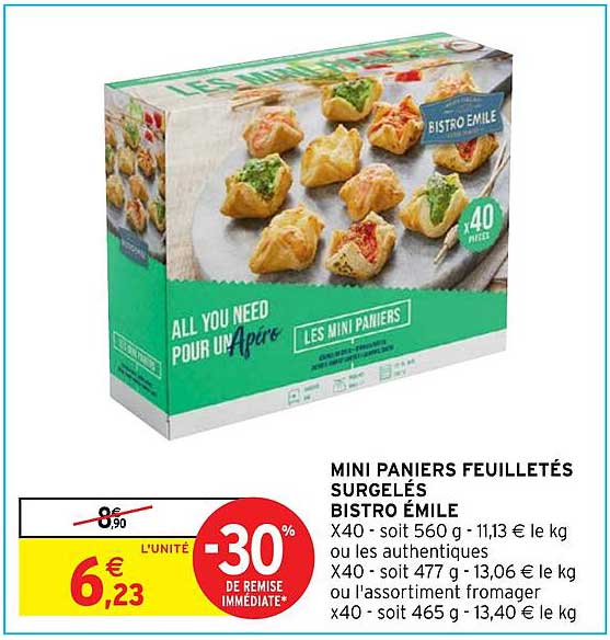 mini paniers feuilletés surgelés bistro émile