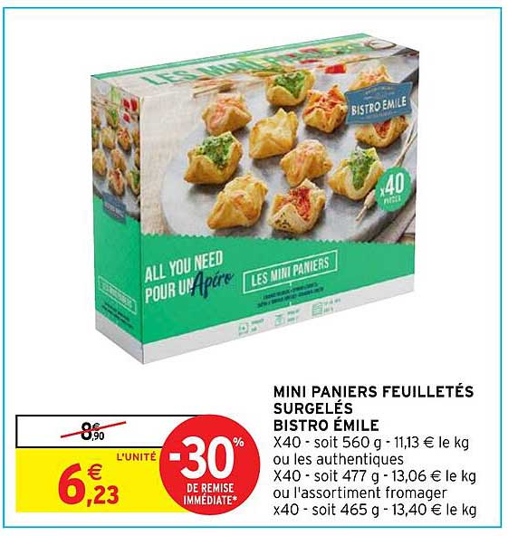 mini paniers feuilletés surgelés bistro émile