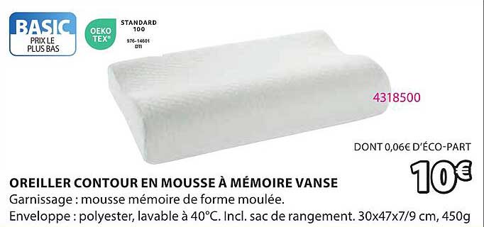 Oreiller Contour En Mousse à Mémoire Vanse