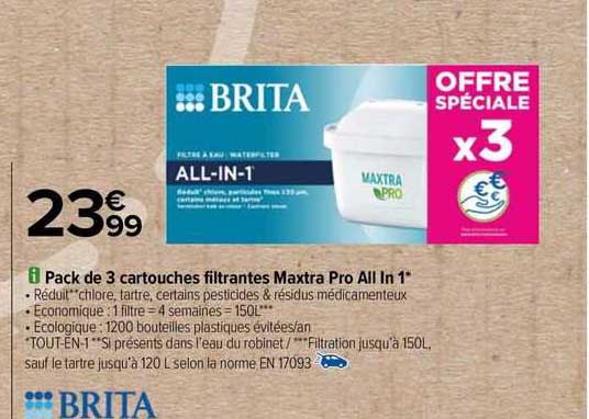 pack de 3 cartouches filtrantes maxtra pro all in 1 brita