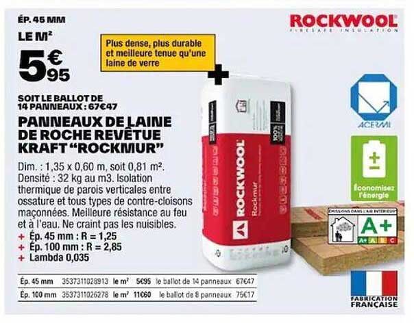 panneaux de laine de roche revêtue kraft "rockmur" rockwool