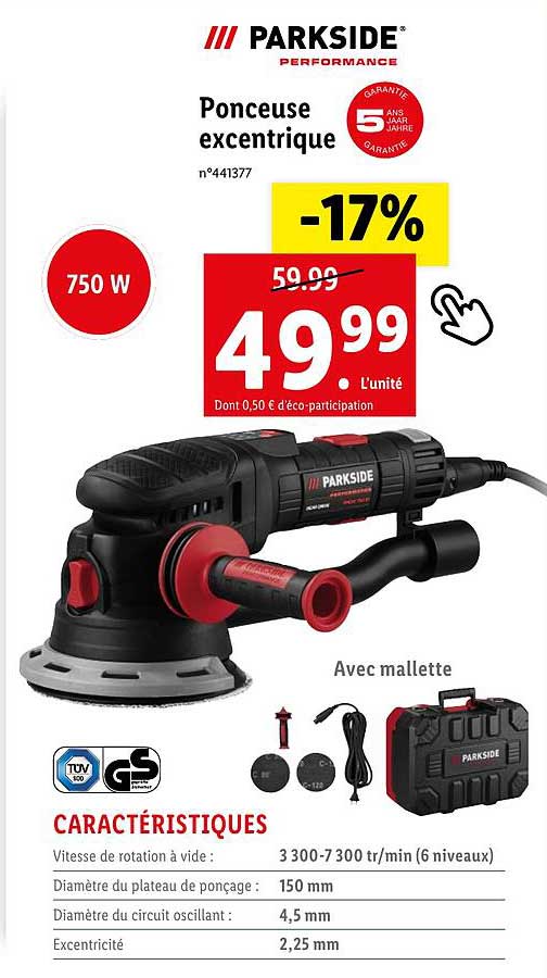 parkside ponceuse excentrique