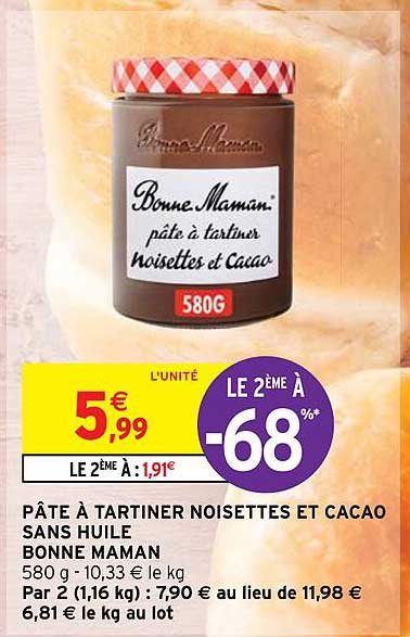 pâte à tartiner noisettes et cacao sans huile bonne maman