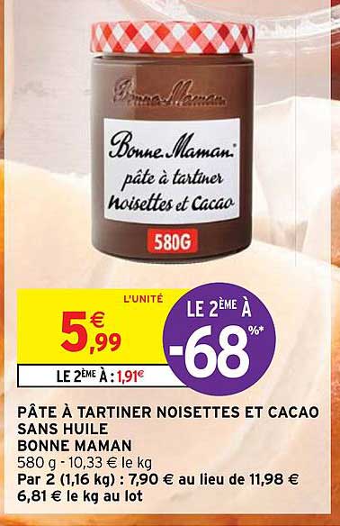 pâte à tartiner noisettes et cacao sans huile bonne maman