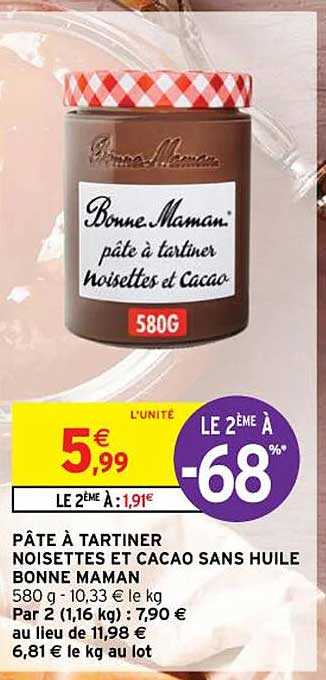 pâte à tartiner noisettes et cacao sans huile bonne maman