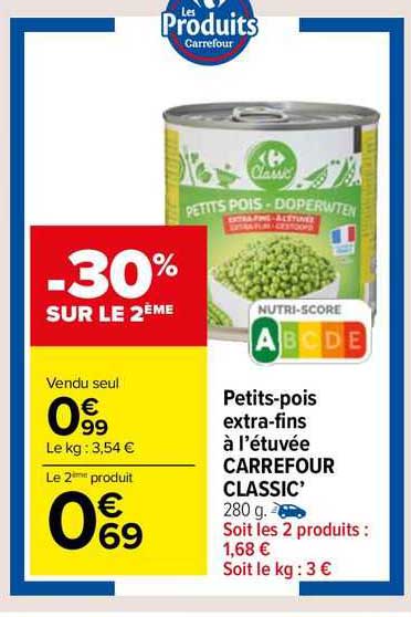 petits-pois extra-fins à l'étuvée carrefour classic