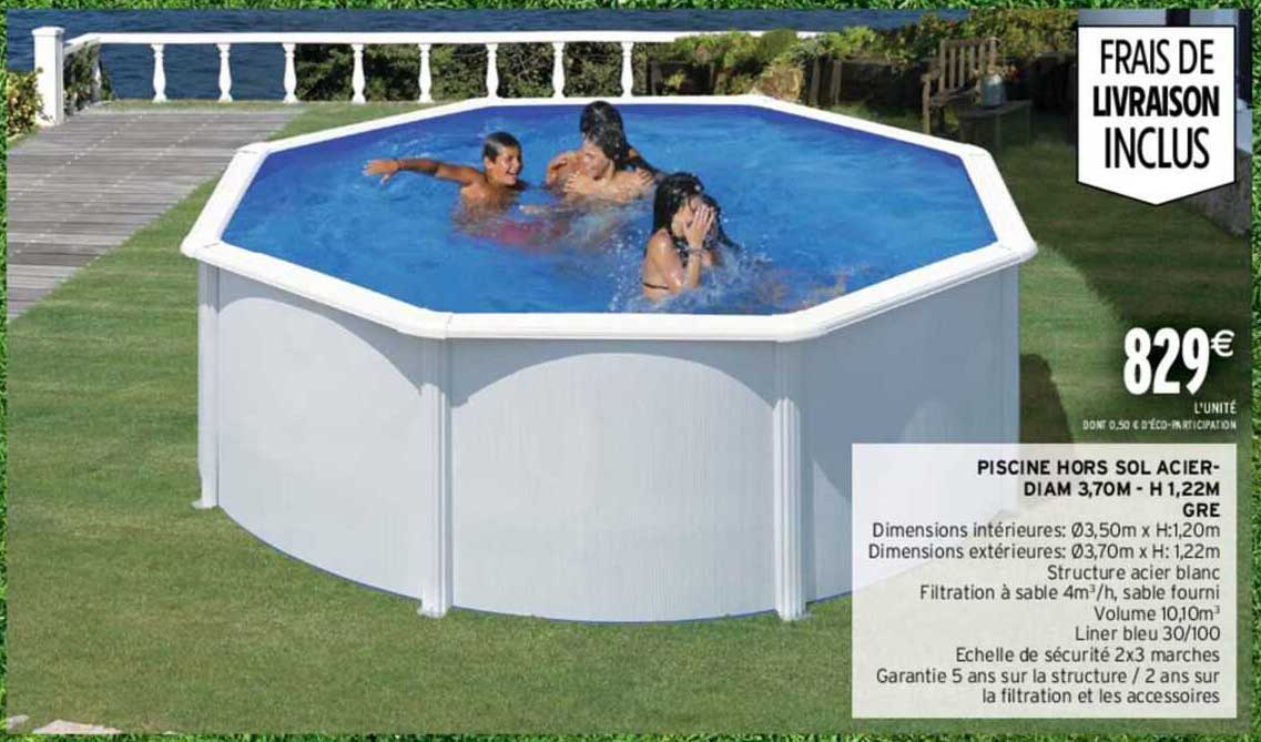 piscine hors sol acier diam 3,70 m - h 1,22 m gre