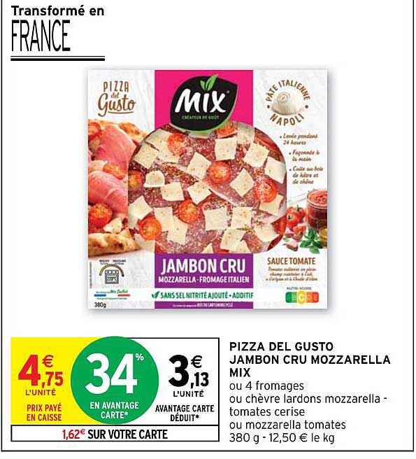 Pizza Del Gusto Jambon Cru Mozzarella Mix