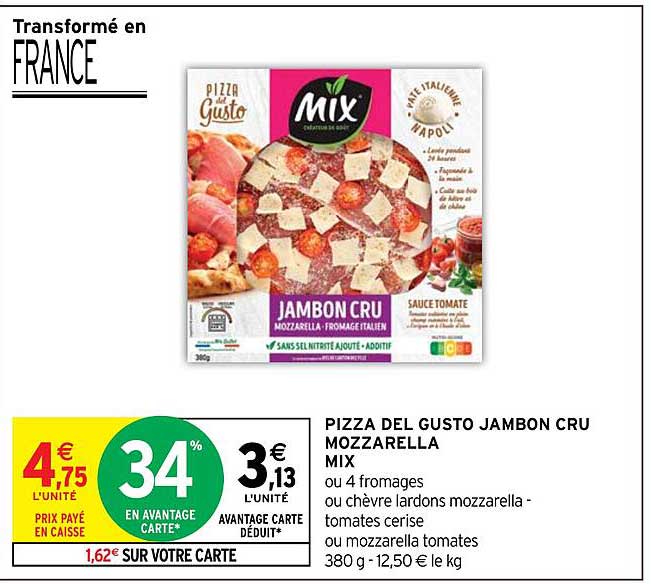 Pizza Del Gusto Jambon Cru Mozzarella Mix
